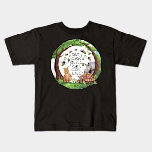 Save Bees Rescue Animals Recycle Plastic Earth Day Kids T-Shirt